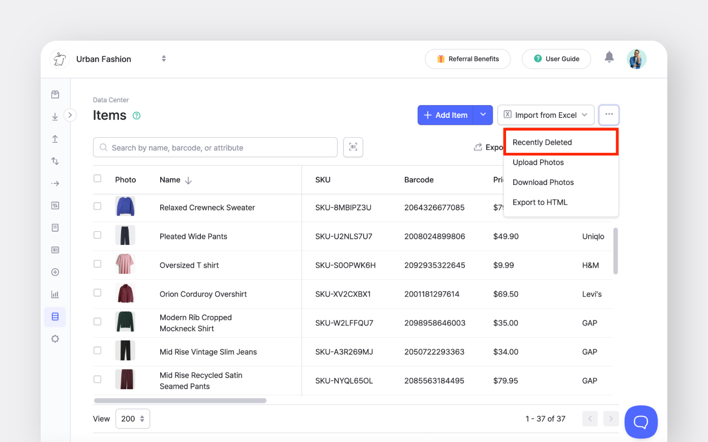 How to recover recently deleted items in boxhero via the data center